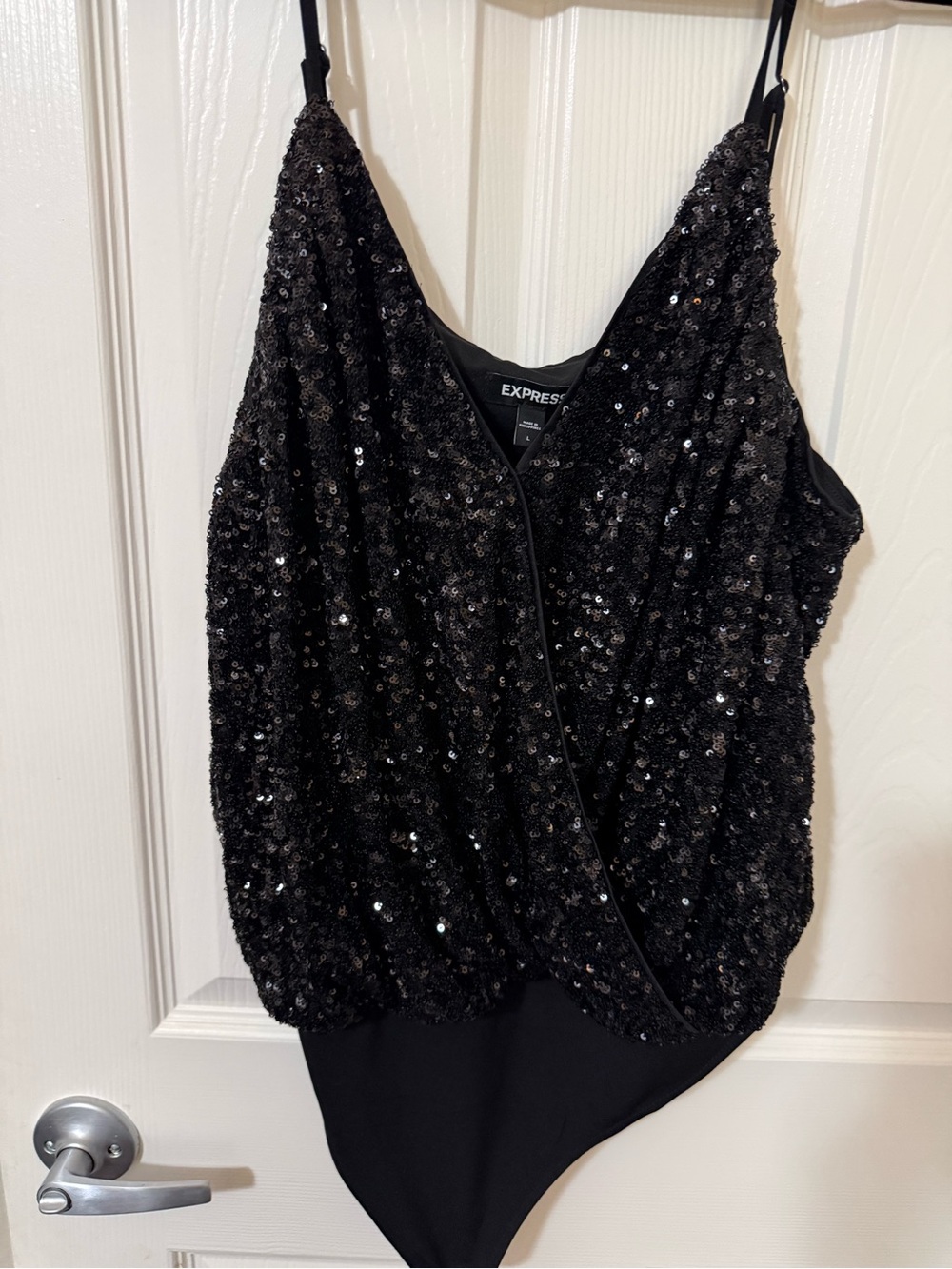 Express Black Sequin V-Neck Bodysuit